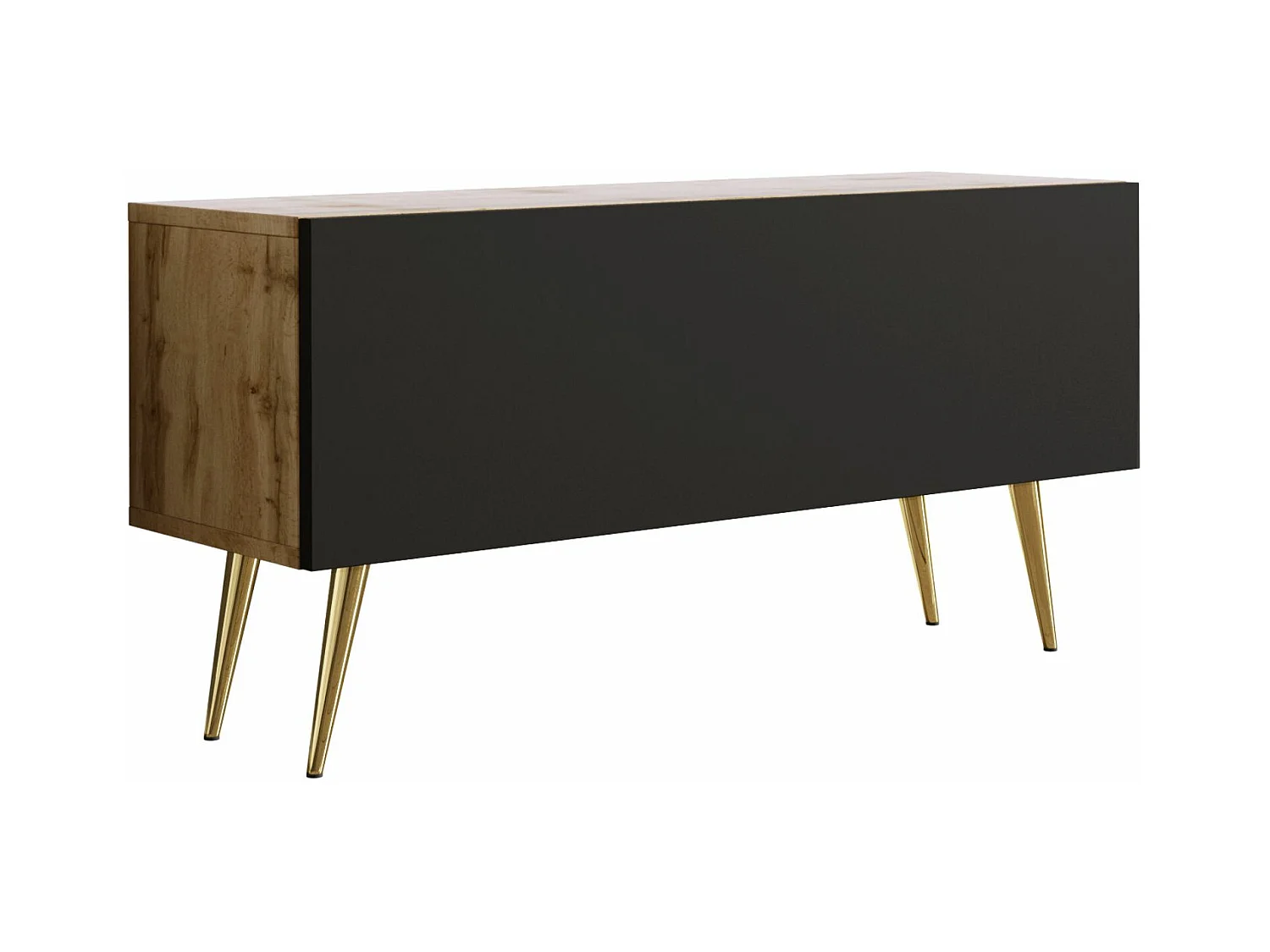 Mueble TV: Roble Wotan / Negro mate, patas doradas, 100 x 52 x 32 cm