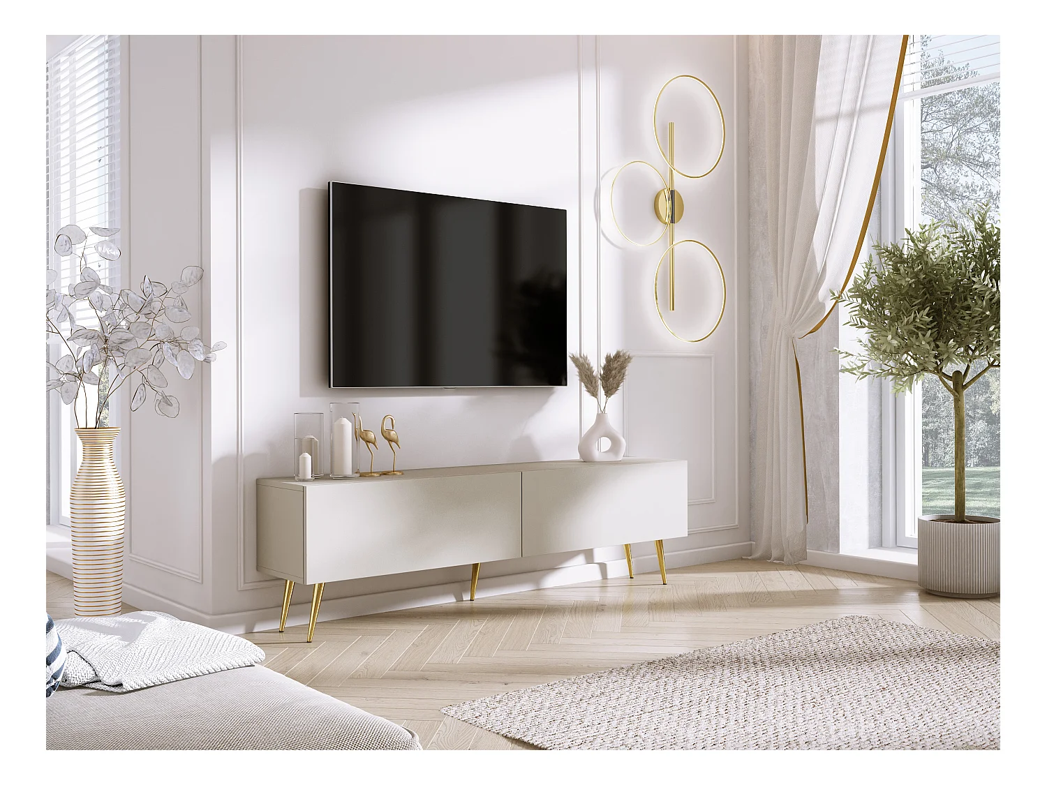 Szafka RTV: Kaszmir, złote nogi, 170 x 52 x 32 cm