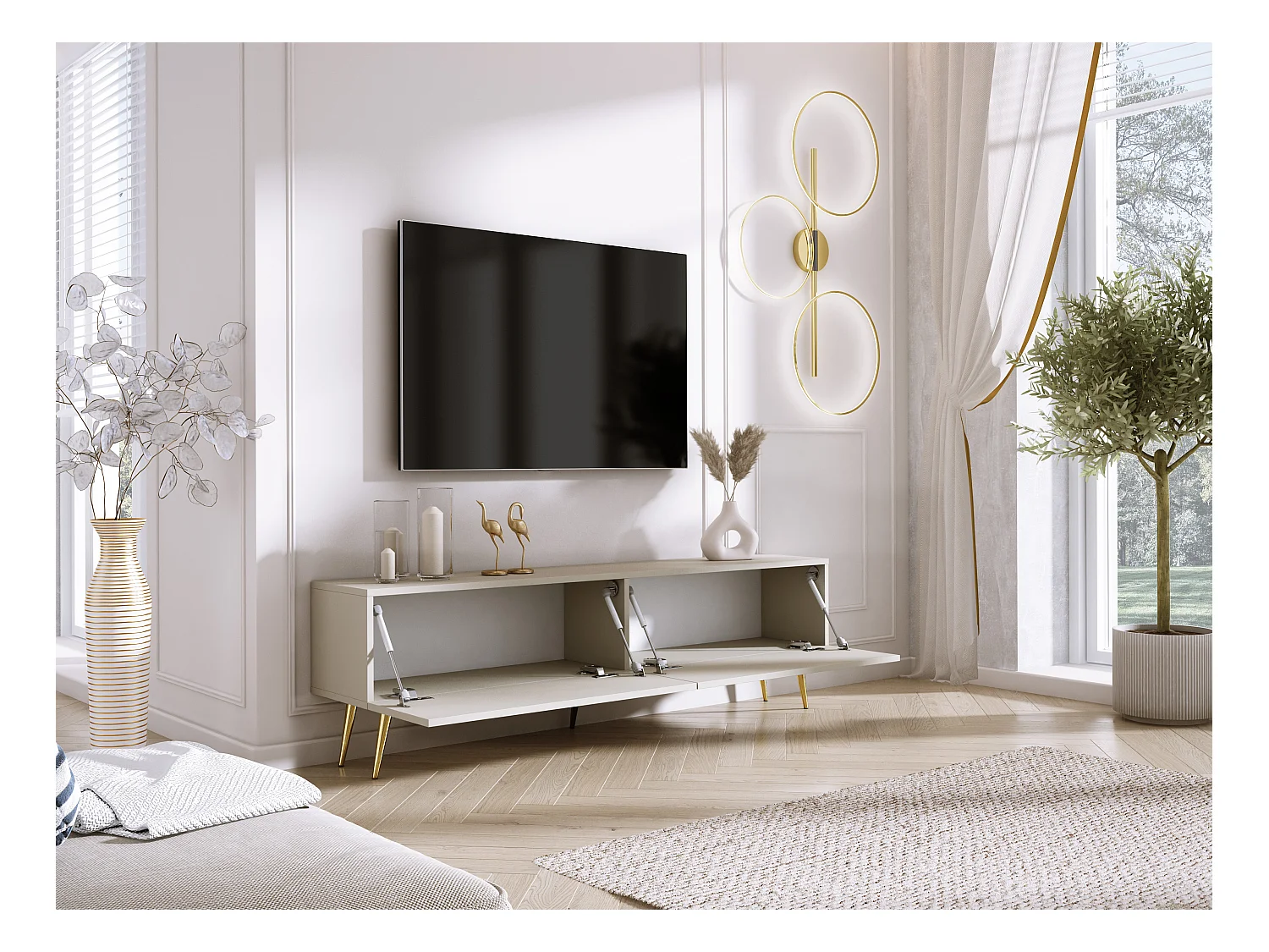 Szafka RTV: Kaszmir, złote nogi, 170 x 52 x 32 cm