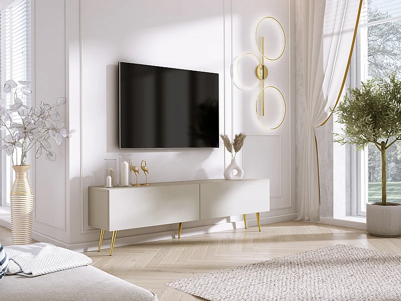 Meuble TV : Cachemire, pieds dorées, 170 x 52 x 32 cm