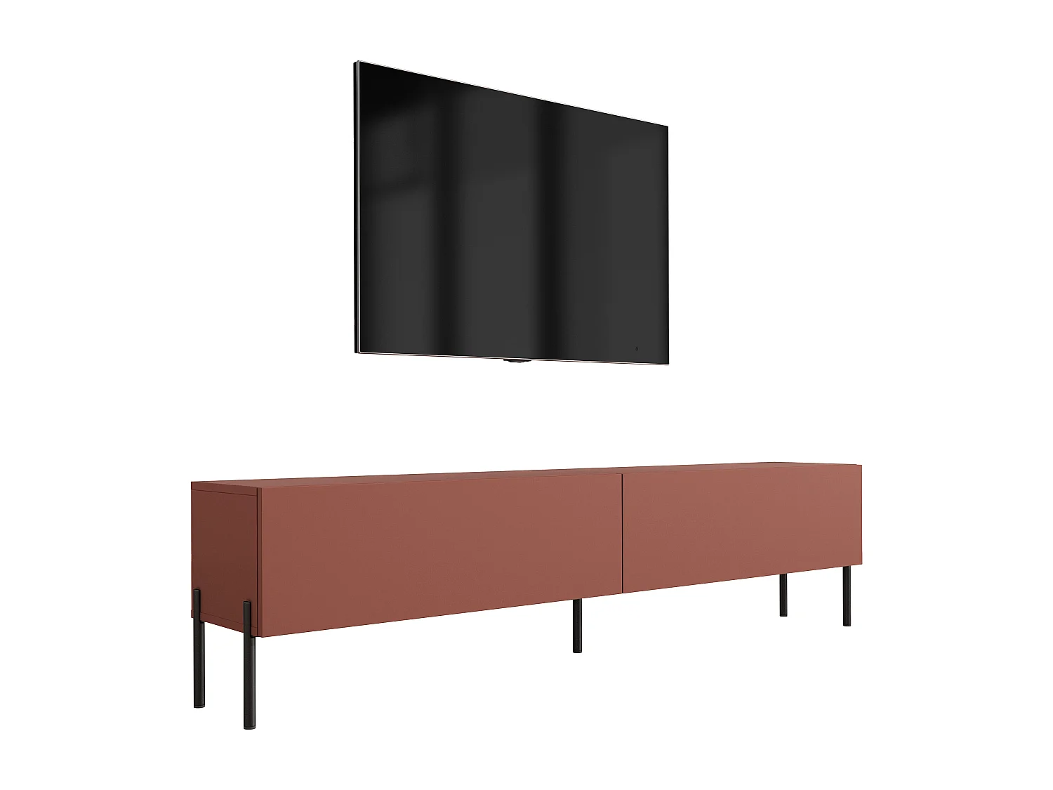 Meuble TV : Rouge Brique, 170 x 52 x 32 cm, pieds noires
