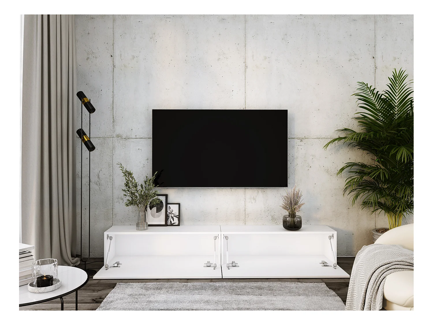 Mobile TV sospeso, (2 x 100) x 34 x 32 cm, Nero Opaco