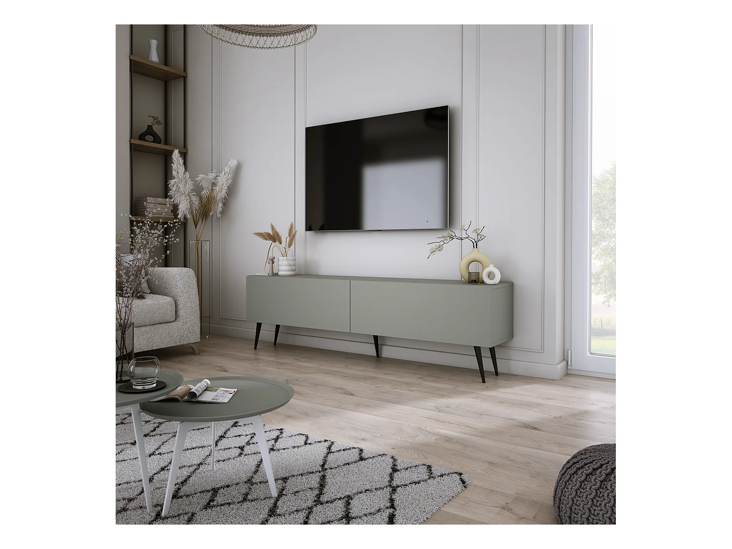 Meuble TV : Aloès, 140 x 52 x 32 cm, pieds noires