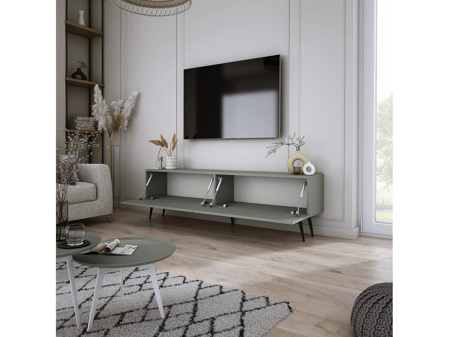 Meuble TV : Aloès, 140 x 52 x 32 cm, pieds noires