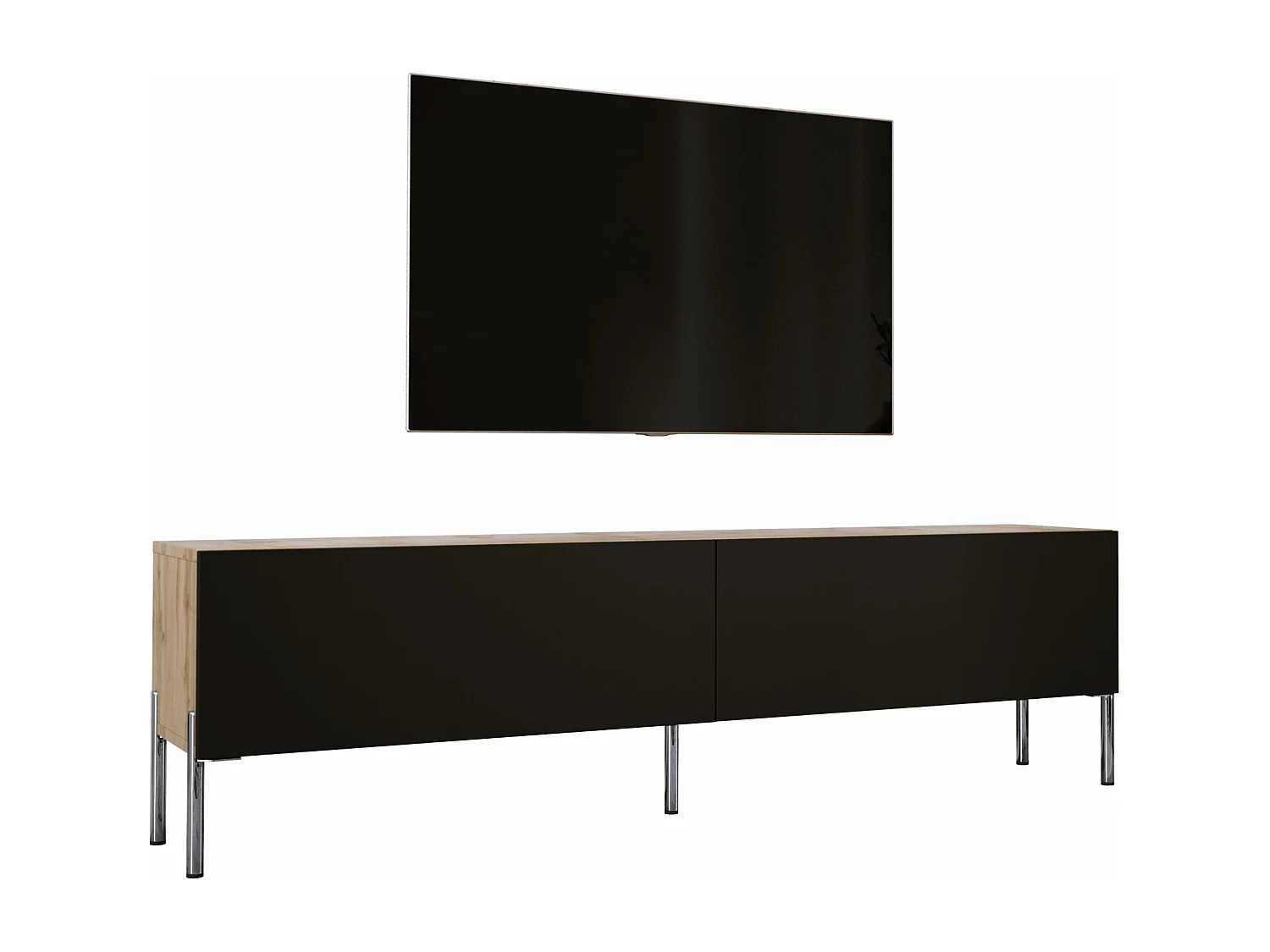 Mobile TV: rovere Wotan / nero opaco, gambe cromate, 170 x 52 x 32 cm