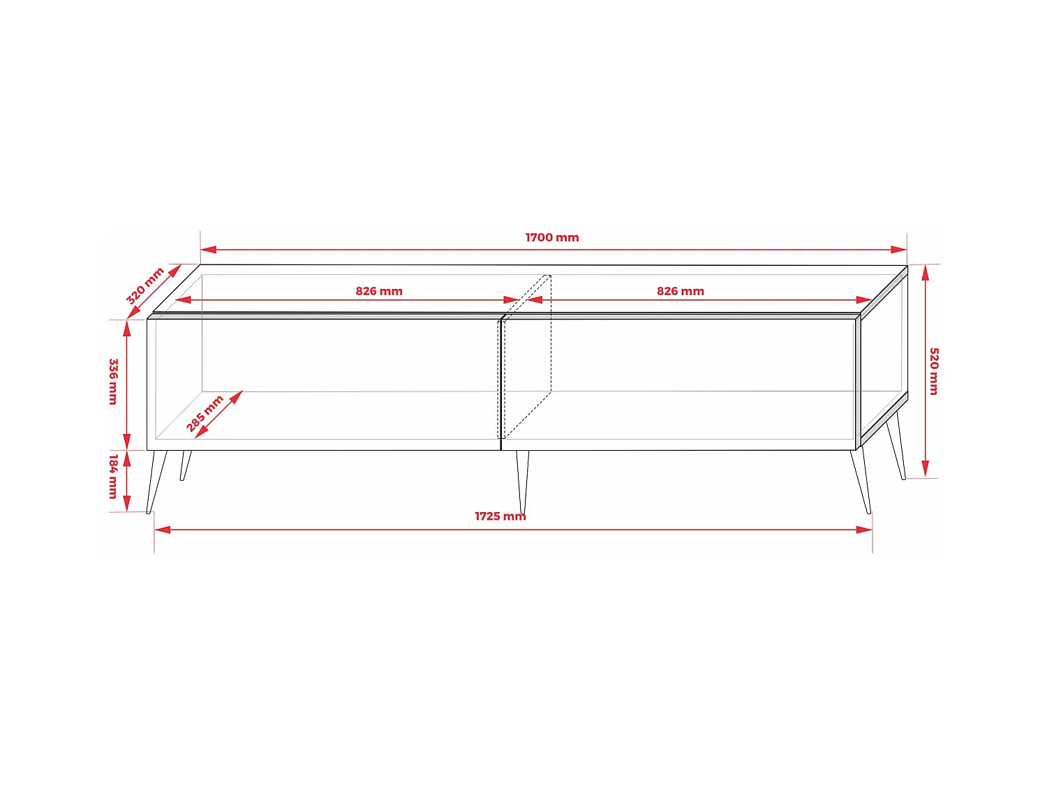 Mueble TV: Blanco Mate, Patas Cromadas, 170 x 52 x 32 cm