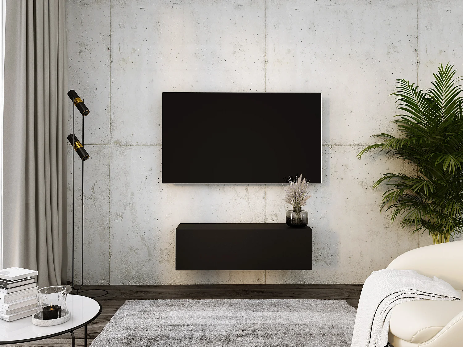 Hängendes TV-Gerät, 100 x 34 x 32 cm, Mattschwarz