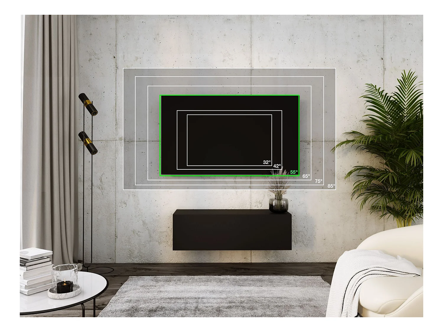 Hängendes TV-Gerät, 100 x 34 x 32 cm, Mattschwarz