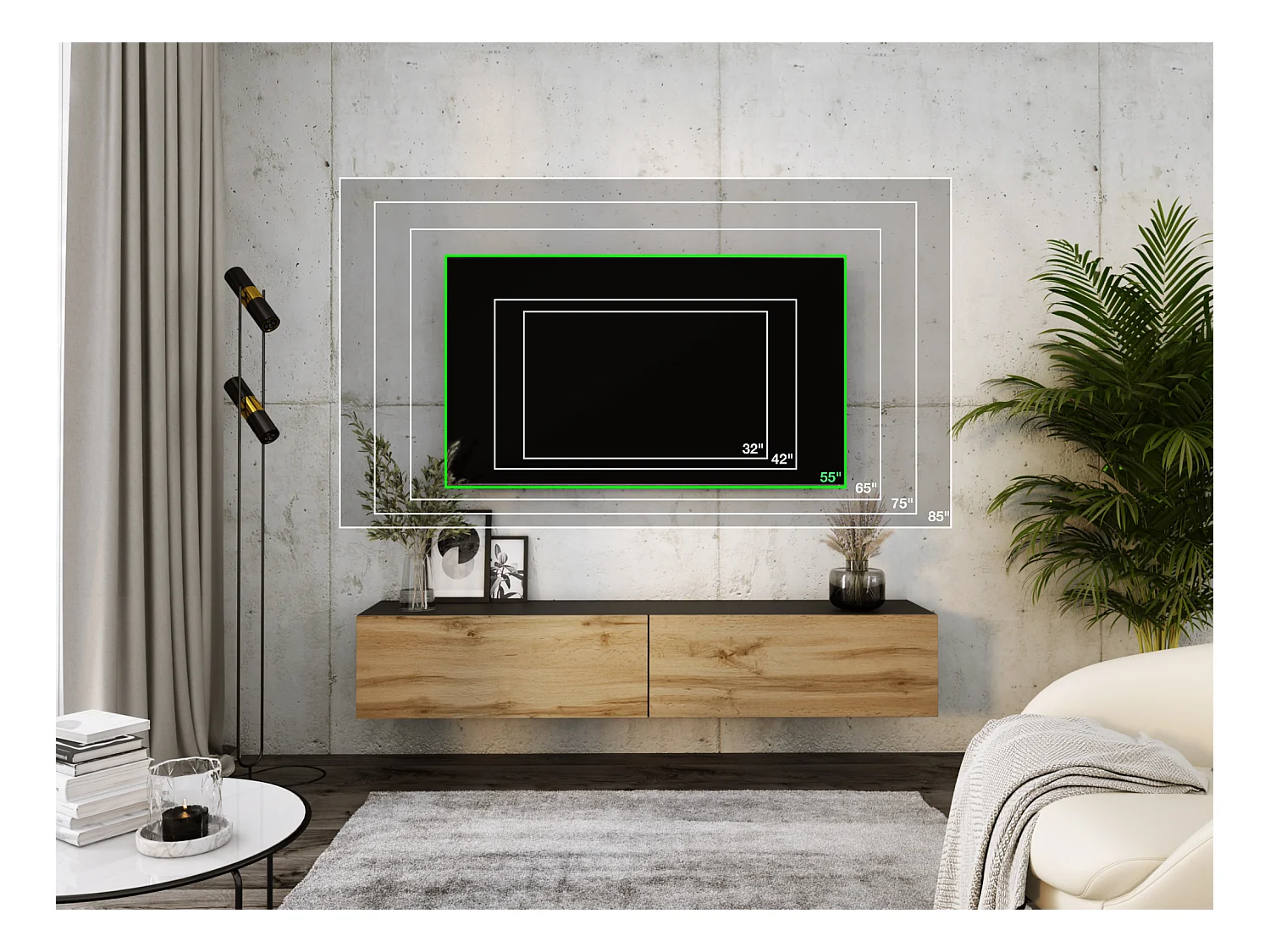 Móvel de TV suspenso, 170 x 34 x 32 cm, Carvalho Wotan / Preto Mate