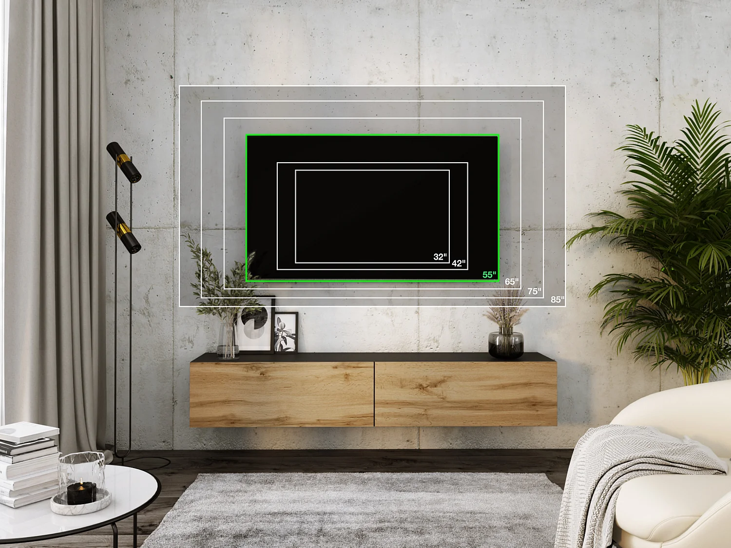 Meuble TV Suspendu, 170 x 34 x 32 cm, Chêne Wotan / Noir Mat