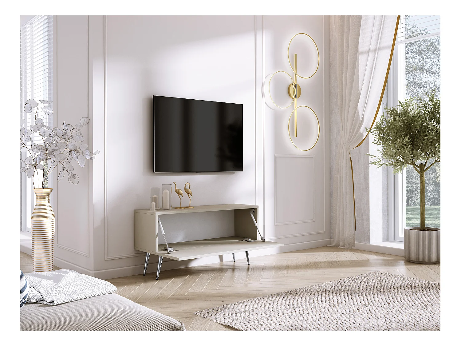 Szafka RTV: Kaszmir, Chromowane nogi, 100 x 52 x 32 cm