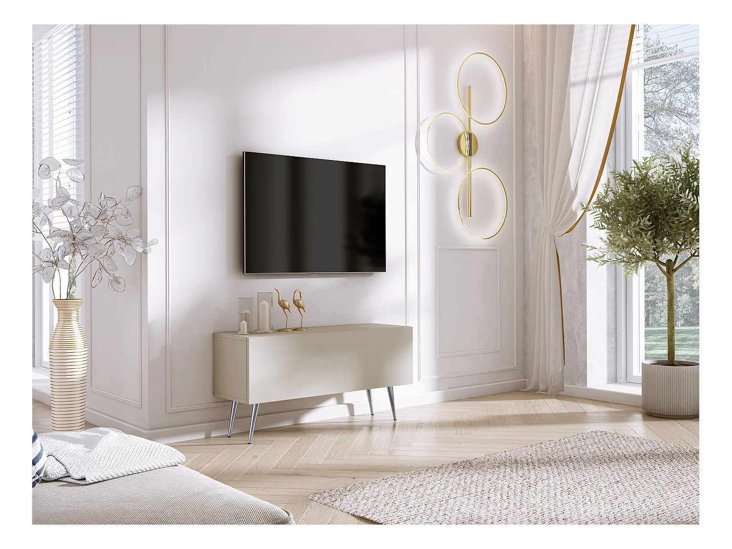 TV-Schrank: Kaschmir, Chrombeine, 100 x 52 x 32 cm
