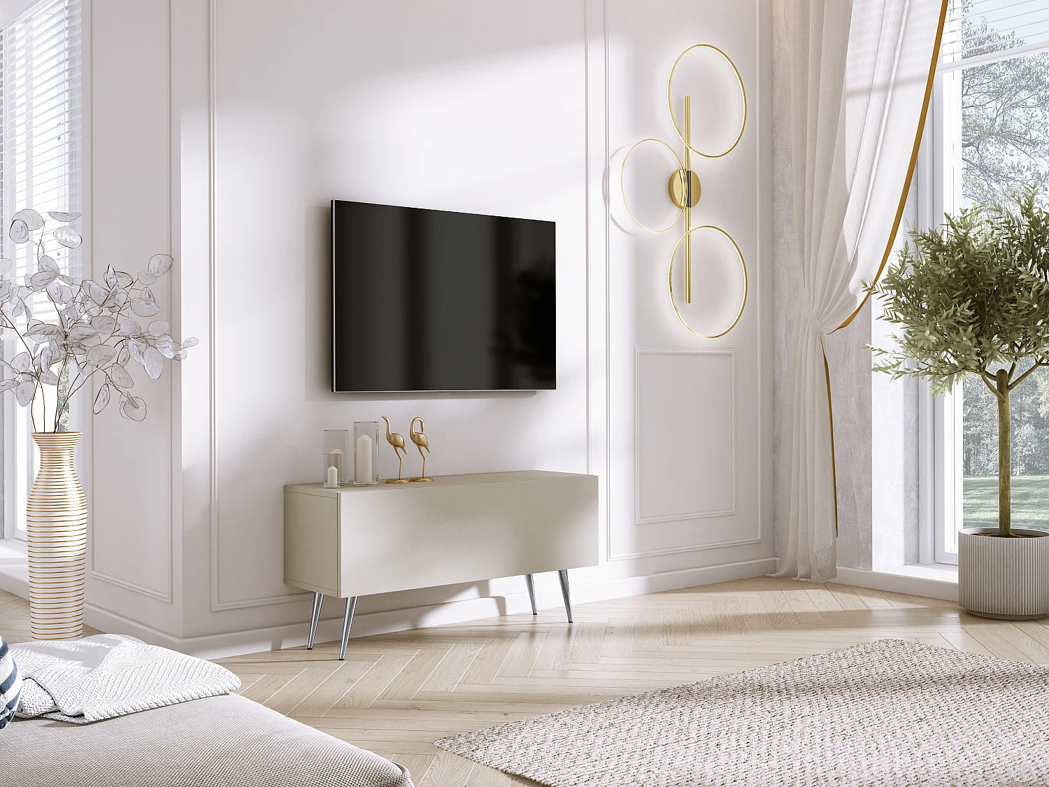 Meuble TV : Cachemire, pieds Chrome, 100 x 52 x 32 cm