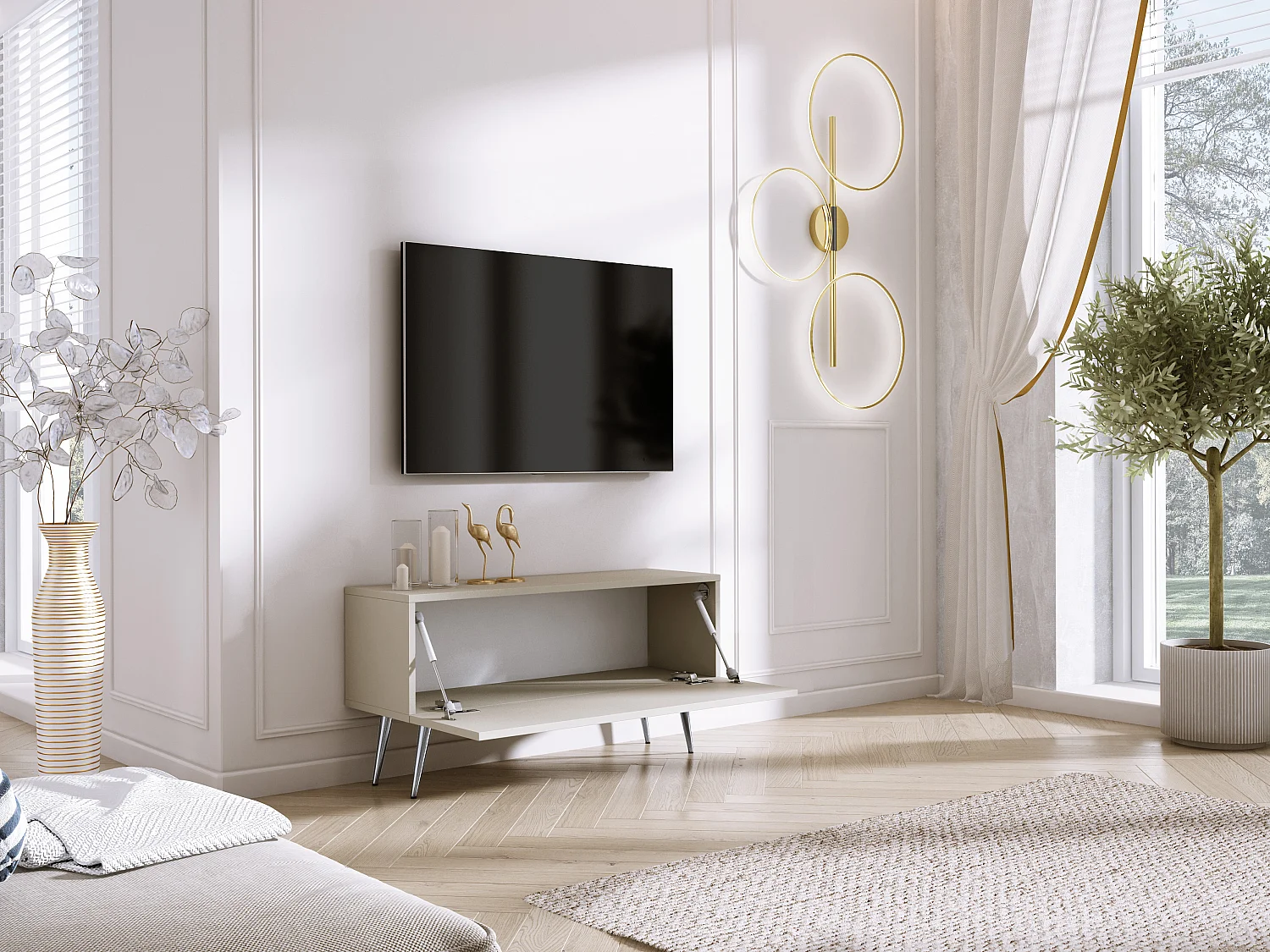 Meuble TV : Cachemire, pieds Chrome, 100 x 52 x 32 cm