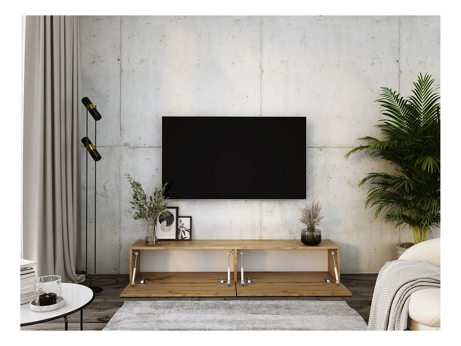 Meuble TV suspendu, 170 x 34 x 32 Cm, Chêne Wotan