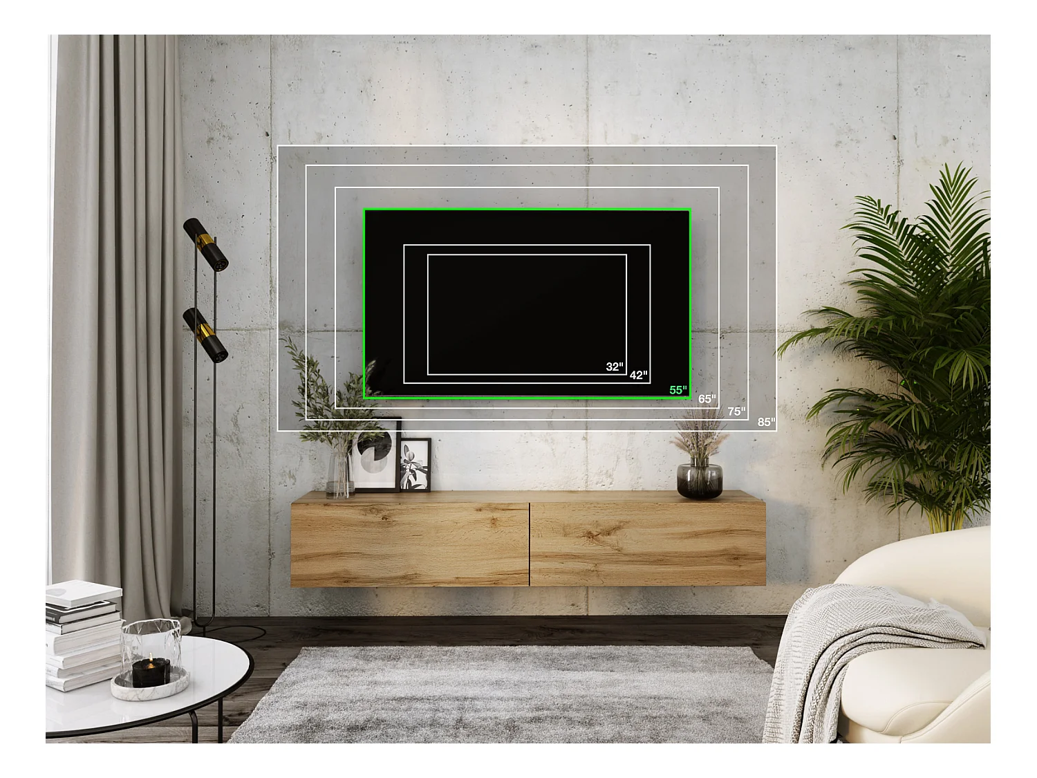 Meuble TV suspendu, 170 x 34 x 32 Cm, Chêne Wotan