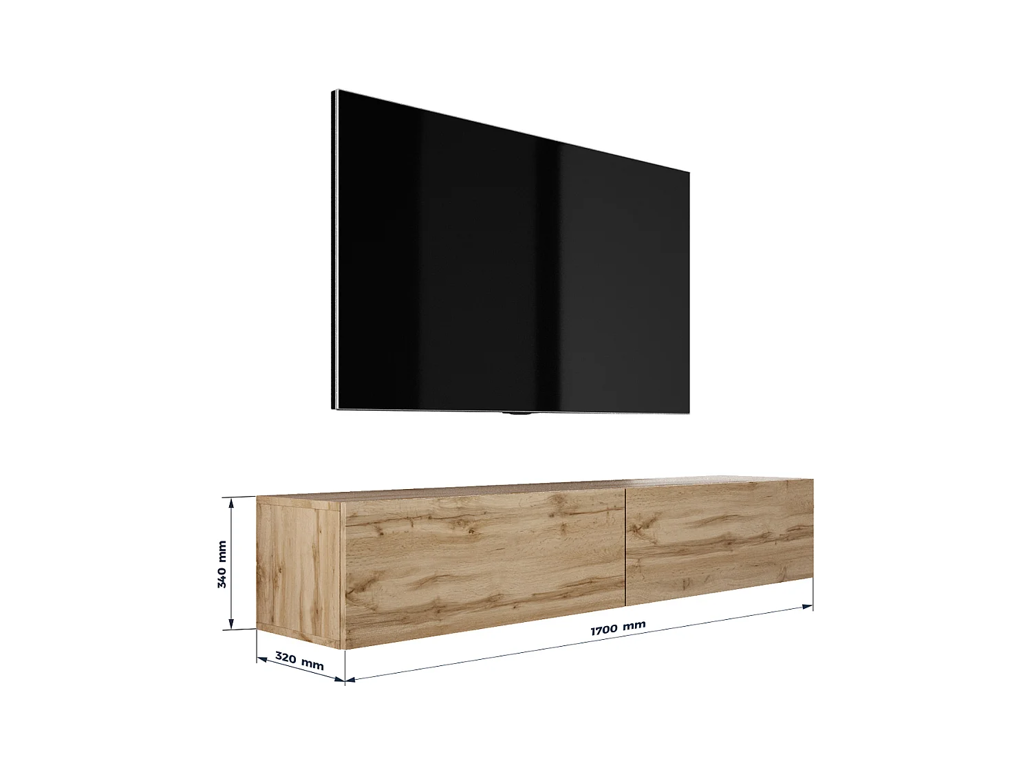 Meuble TV suspendu, 170 x 34 x 32 Cm, Chêne Wotan