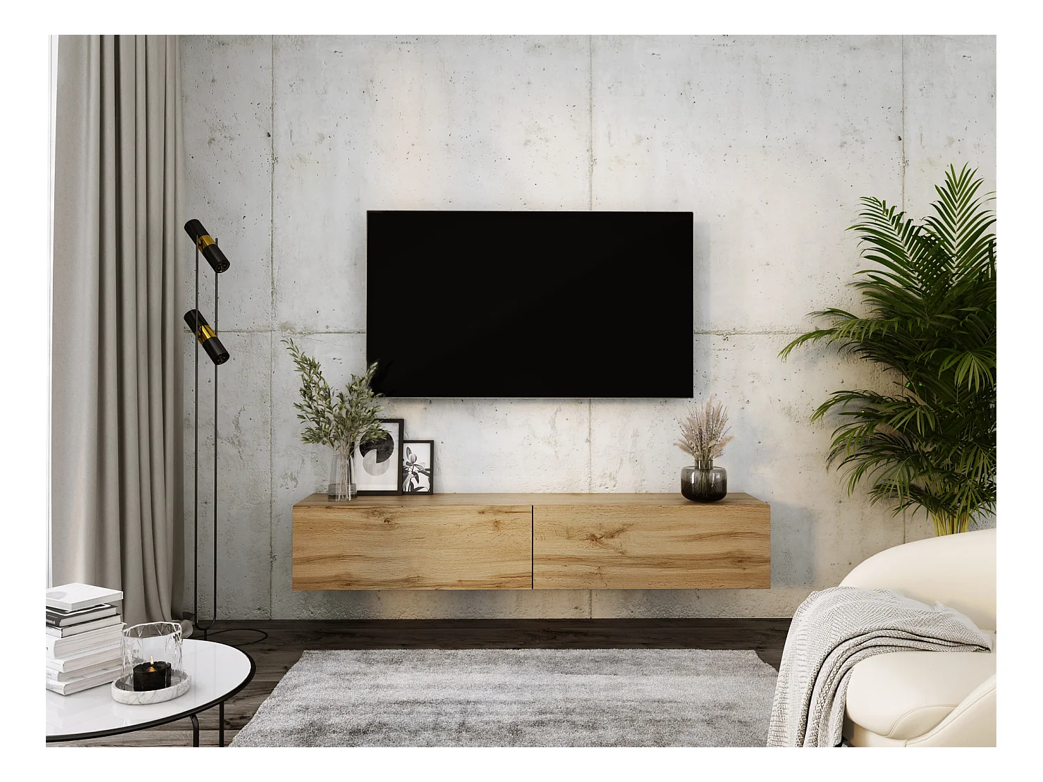 Mobile TV sospeso, 170 x 34 x 32 cm, Rovere Wotan