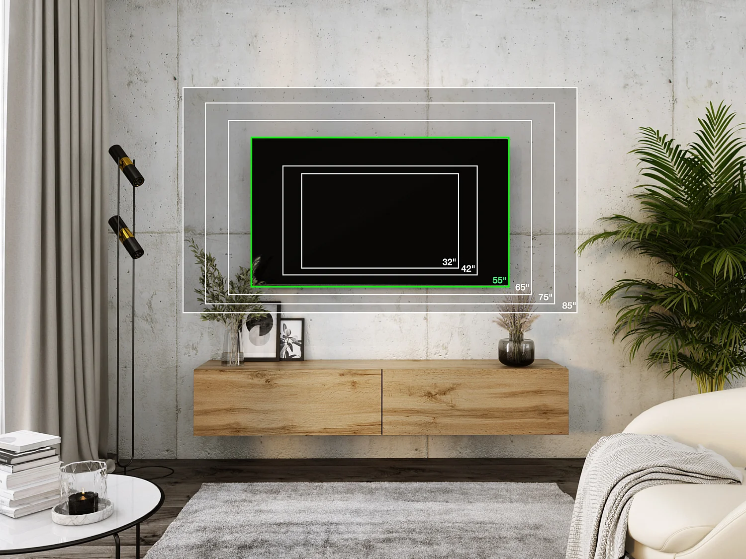 Meuble TV suspendu, 170 x 34 x 32 Cm, Chêne Wotan