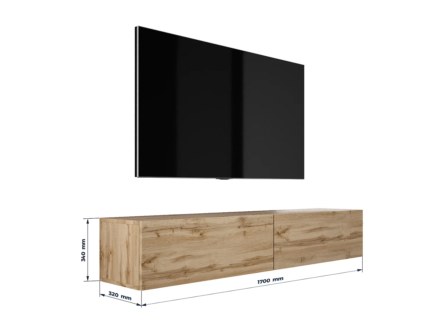 Meuble TV suspendu, 170 x 34 x 32 Cm, Chêne Wotan