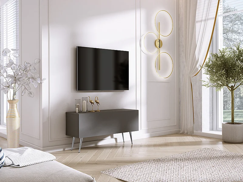 Anthrazitfarbener TV-Schrank, Chrombeine, 100 x 52 x 32 cm