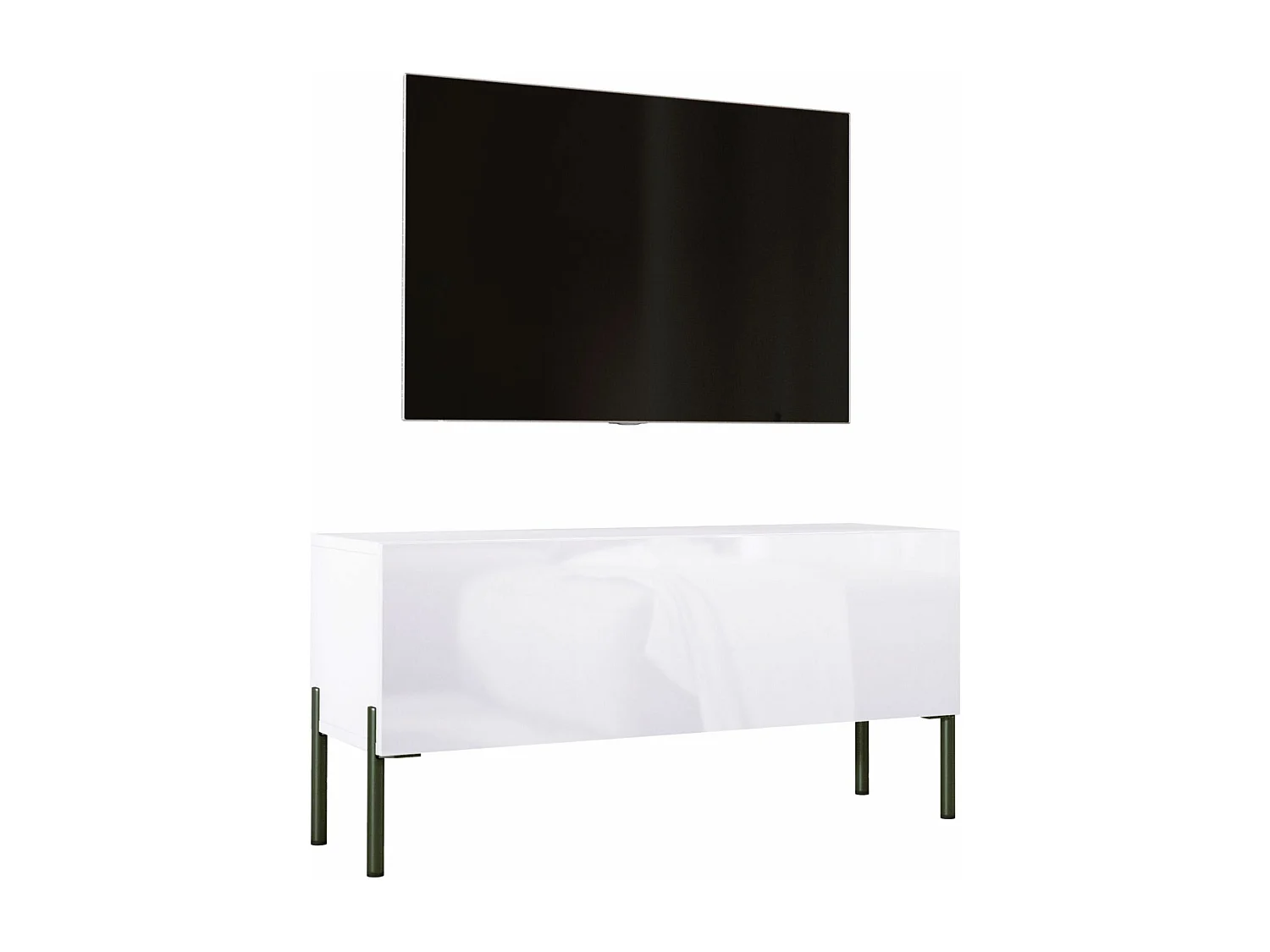 Meuble TV Blanc Mat / Blanc Brillant, pieds noires, 100 x 52 x 32 cm