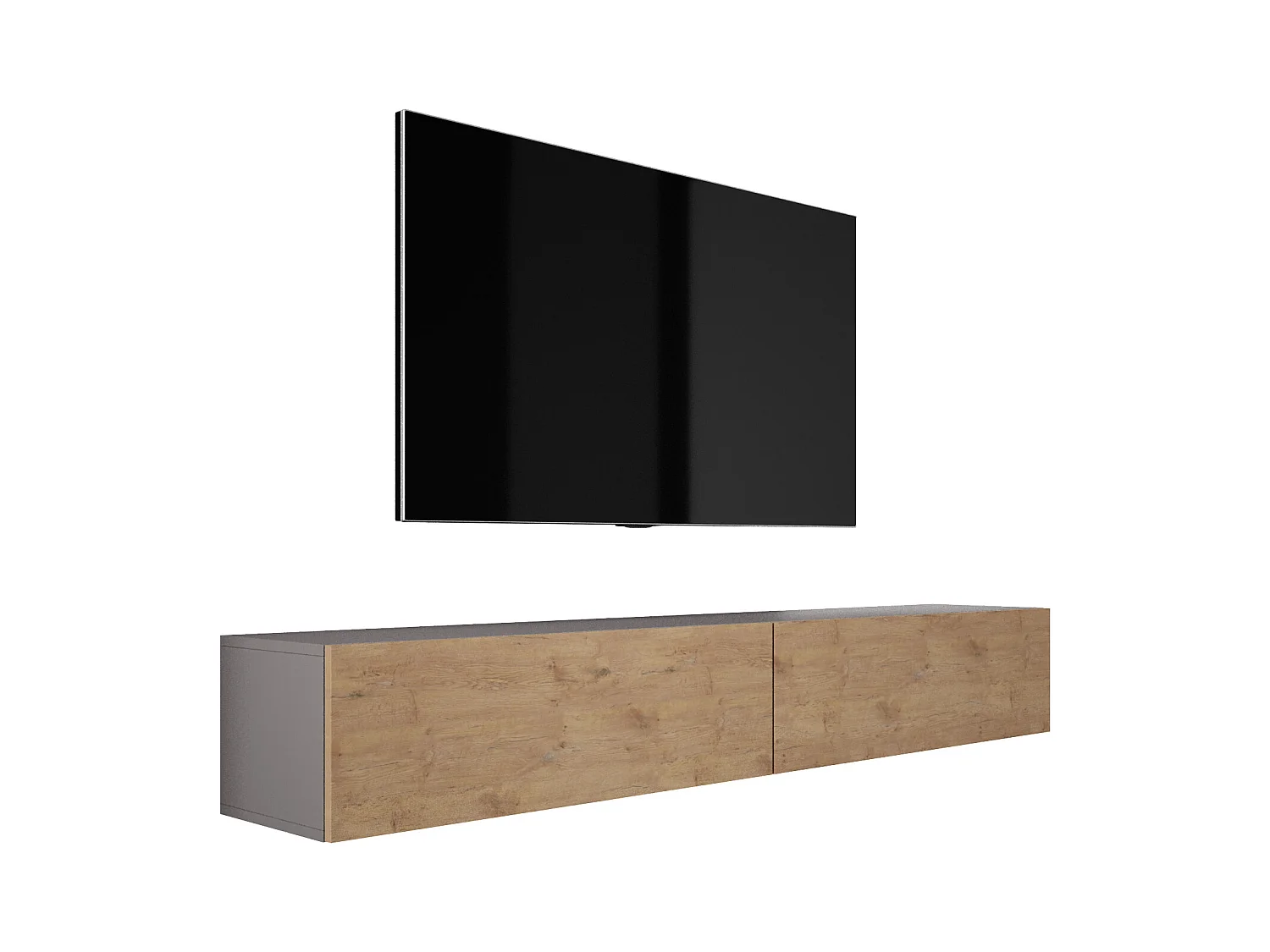 Meuble TV Suspendu, (2 x 100) x 34 x 32 cm, Antracite / Chêne Lancelot