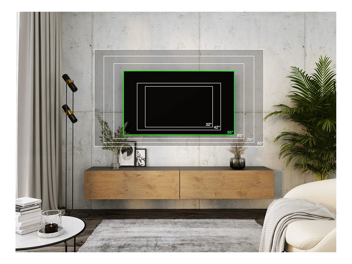 Meuble TV Suspendu, (2 x 100) x 34 x 32 cm, Antracite / Chêne Lancelot