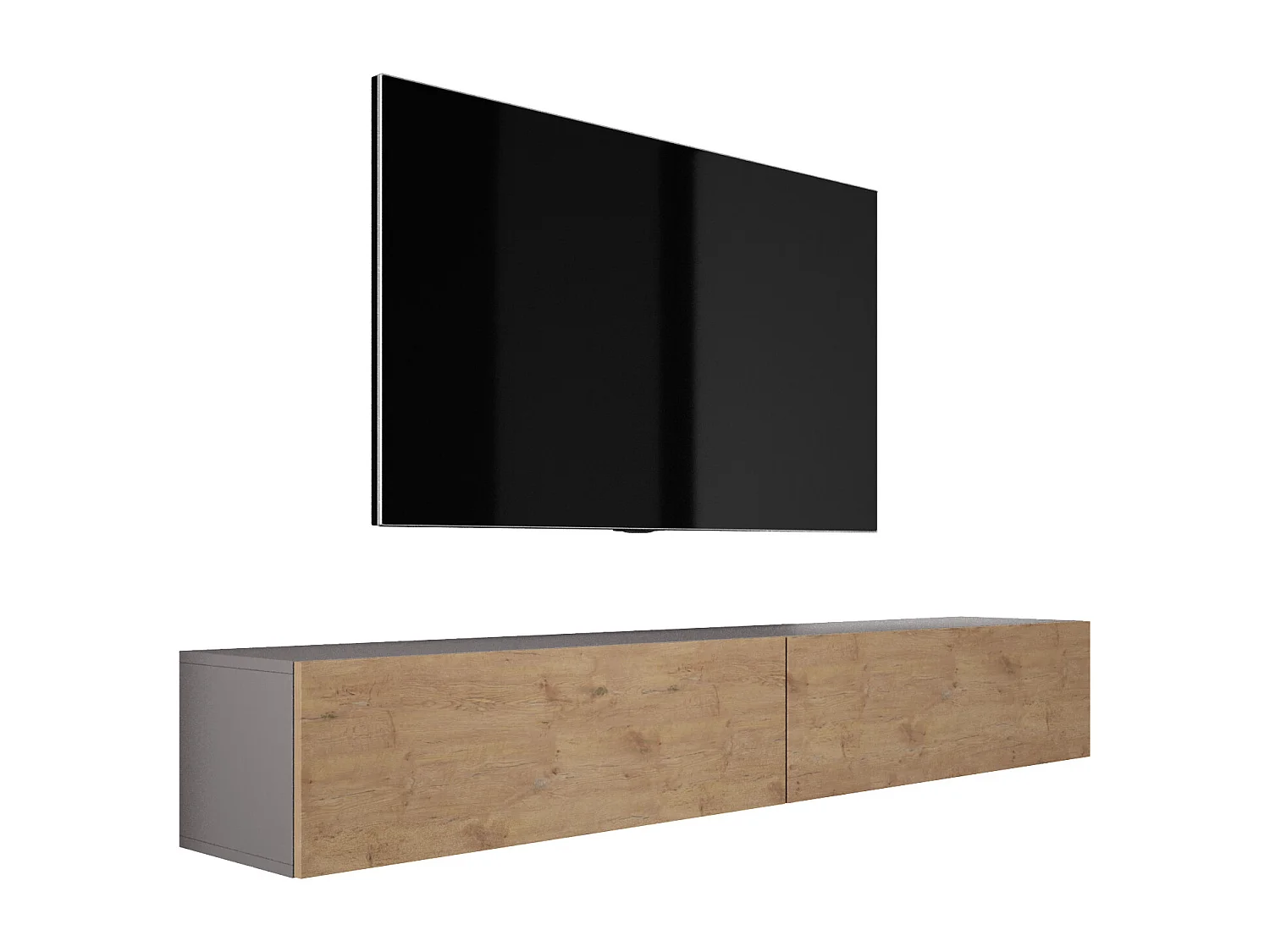 Meuble TV Suspendu, (2 x 100) x 34 x 32 cm, Antracite / Chêne Lancelot