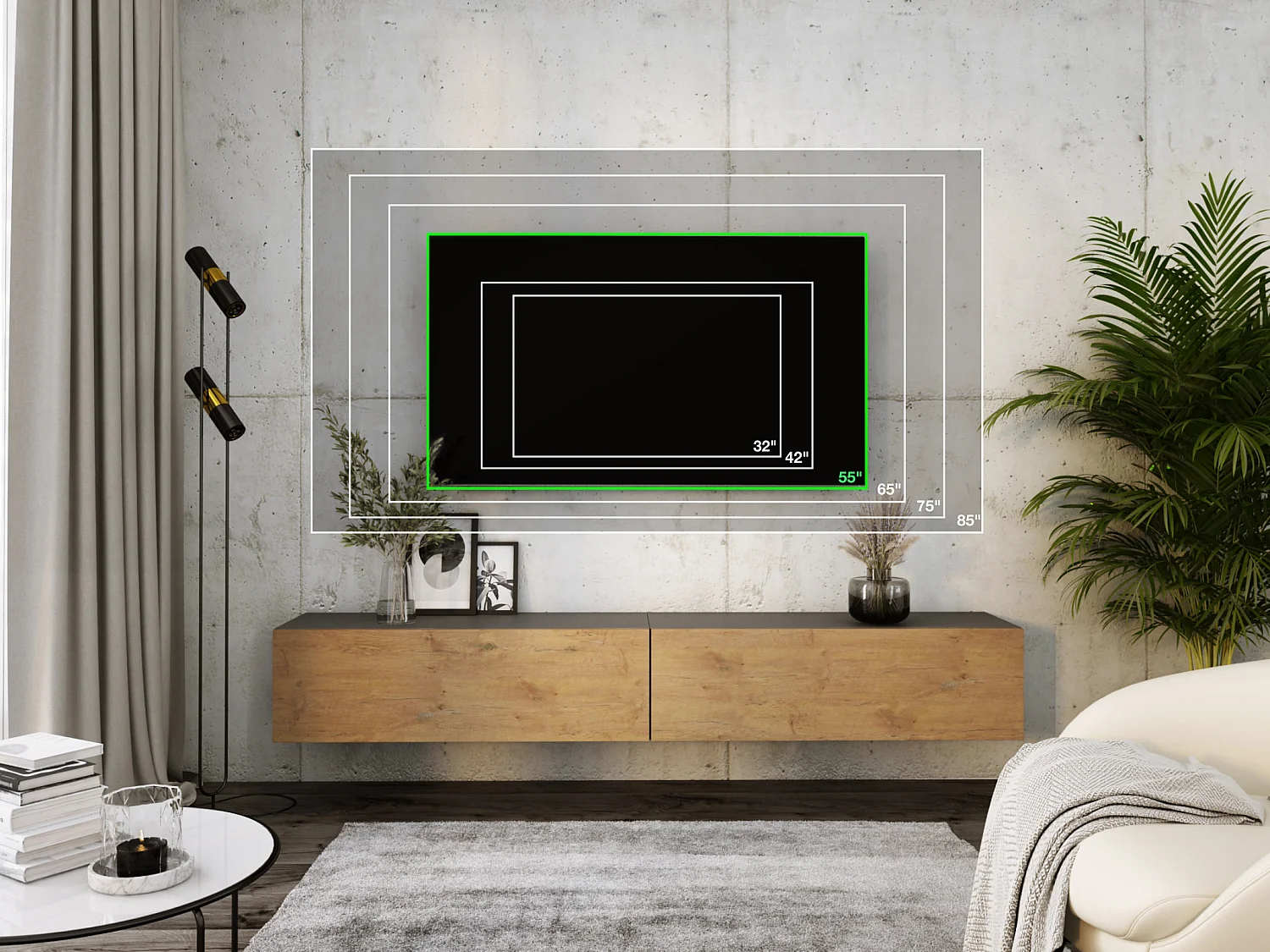 Meuble TV Suspendu, (2 x 100) x 34 x 32 cm, Antracite / Chêne Lancelot