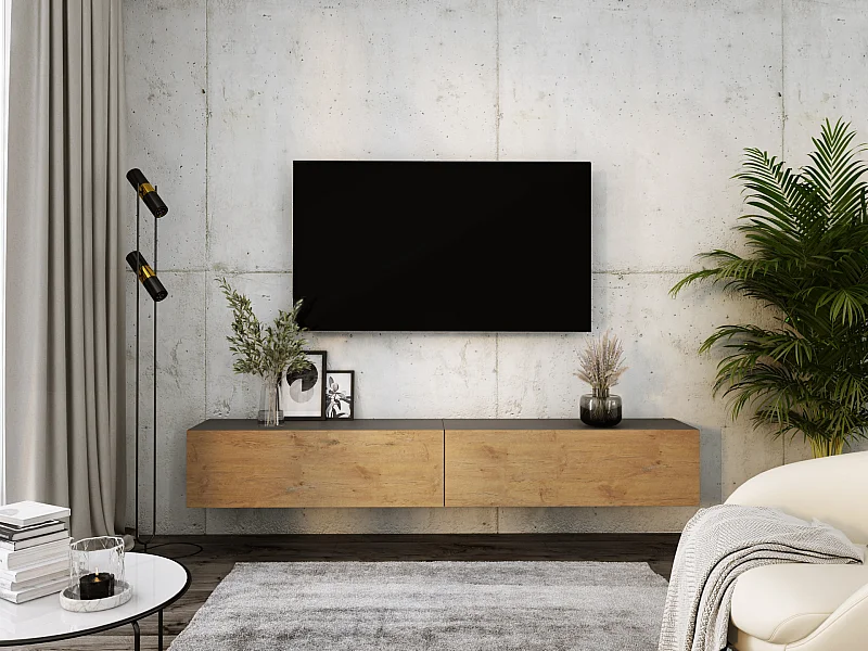 Mobile TV sospeso, (2 x 100) x 34 x 32 cm, Antracite / Rovere Lancillotto