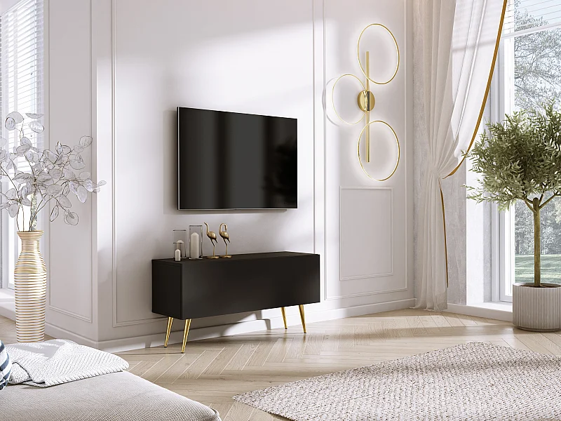 TV-Schrank: Mattschwarz, goldene Beine, 100 x 52 x 32 cm
