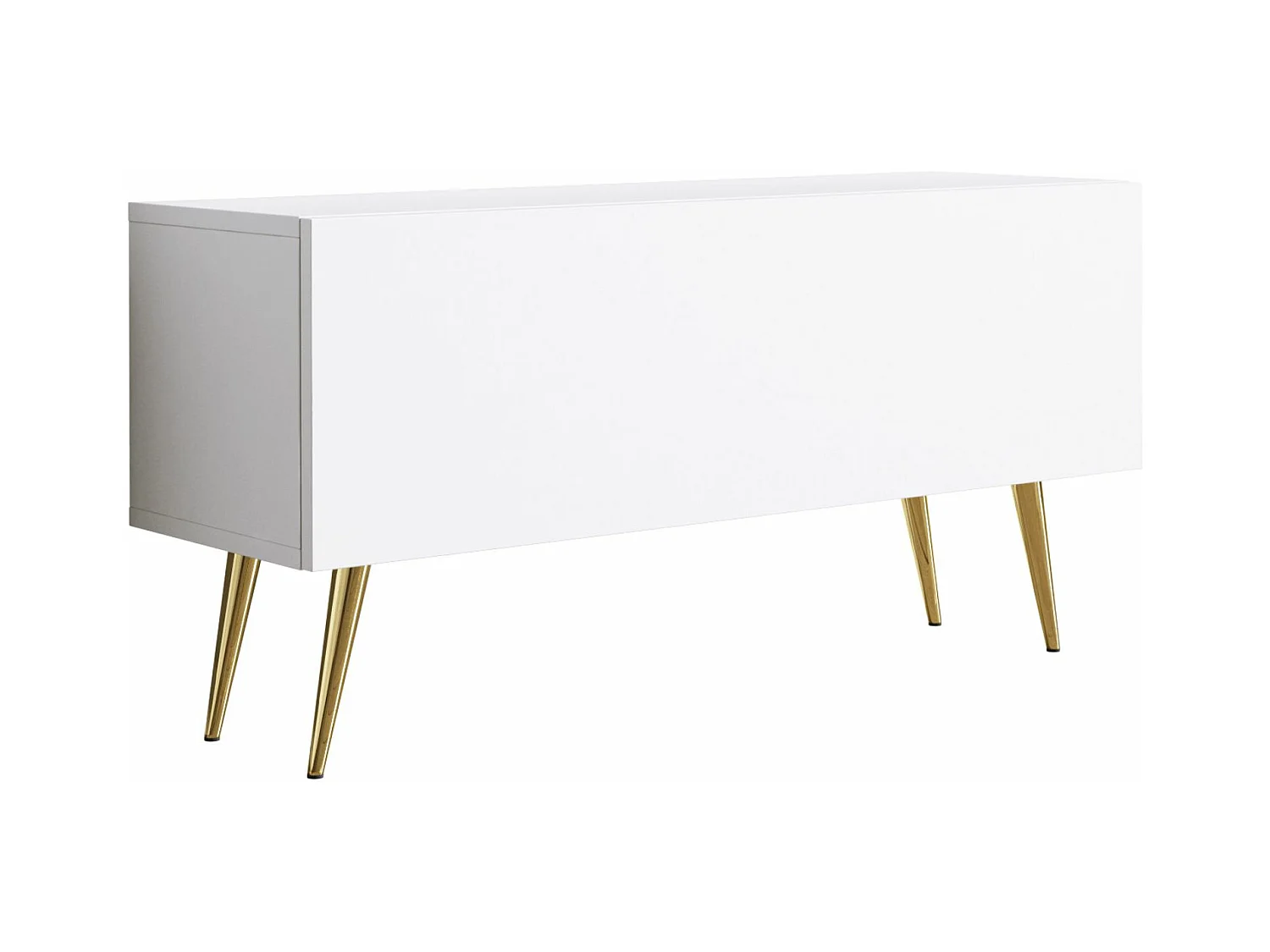Meuble TV, Blanc Mat, pieds dorées, 100 x 52 x 32 cm