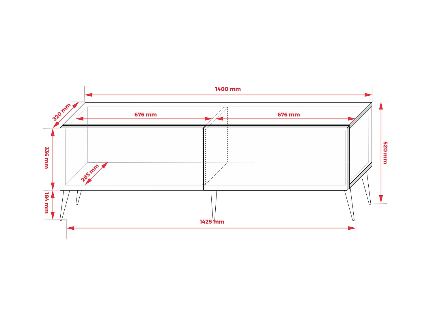 TV-Schrank: Wotan-Eiche / Mattschwarz, Chrombeine, 140 x 52 x 32 cm