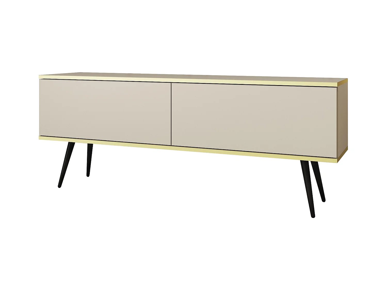 TV-Schrank, Beige, schwarze Beine, 135 x 30 x 52 cm, Push-to-Open