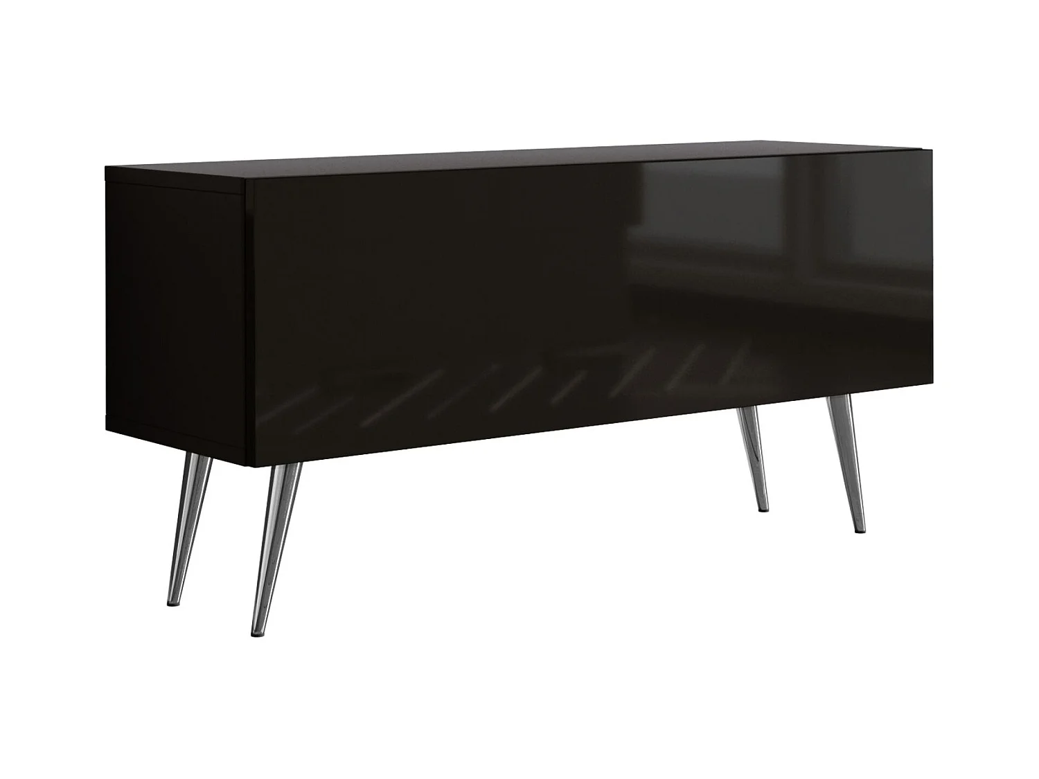 Meuble TV : Noir Mat/Noir Brillant, pieds Chrome, 100 x 52 x 32 cm