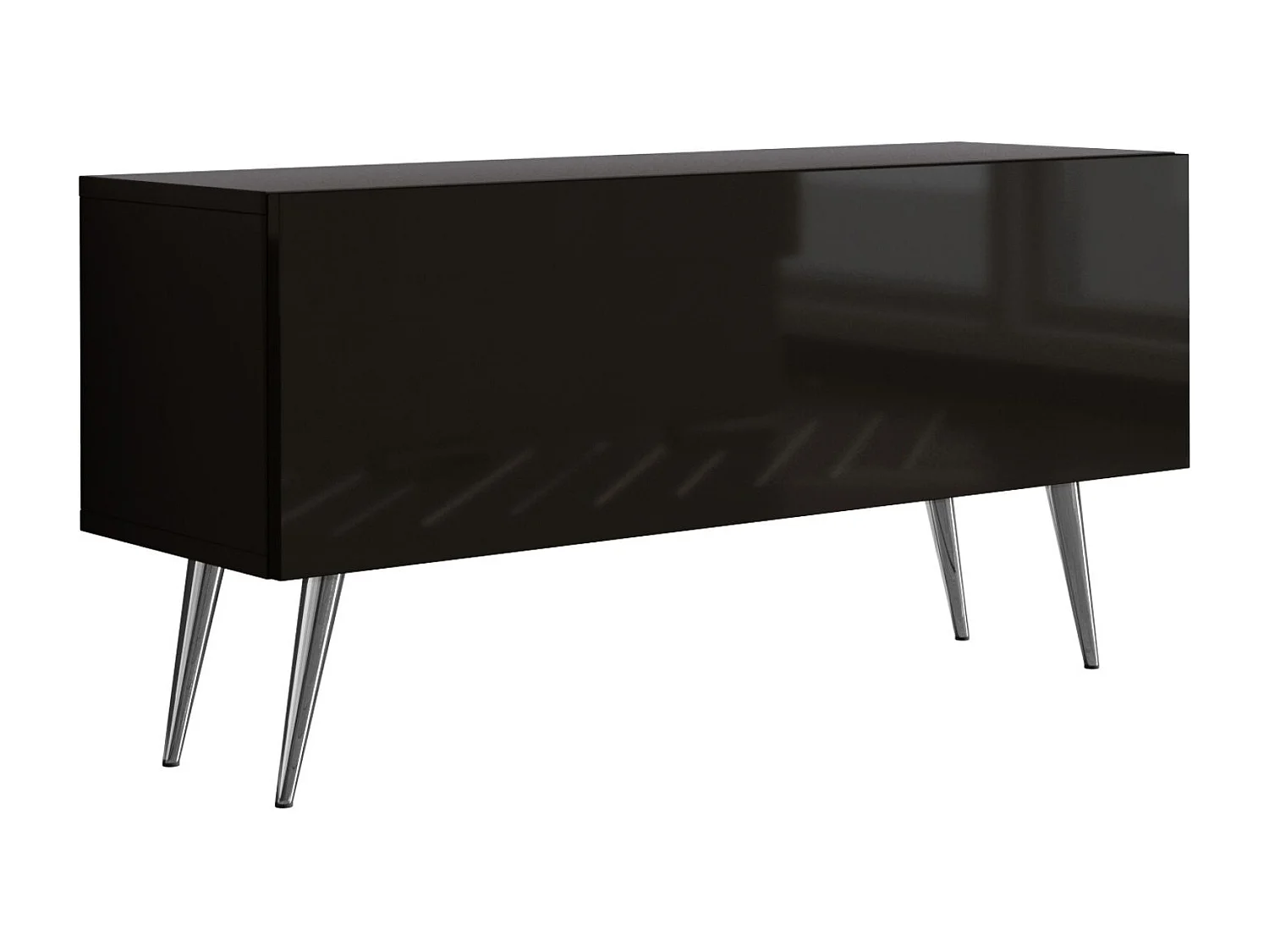 Meuble TV : Noir Mat/Noir Brillant, pieds Chrome, 100 x 52 x 32 cm