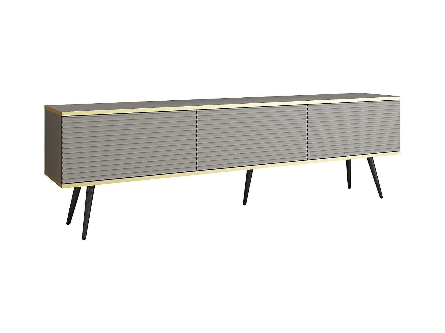 Meuble TV Avec Lamelles Gris, pieds Noir, 175 x 30 x 52 cm, Push to Open