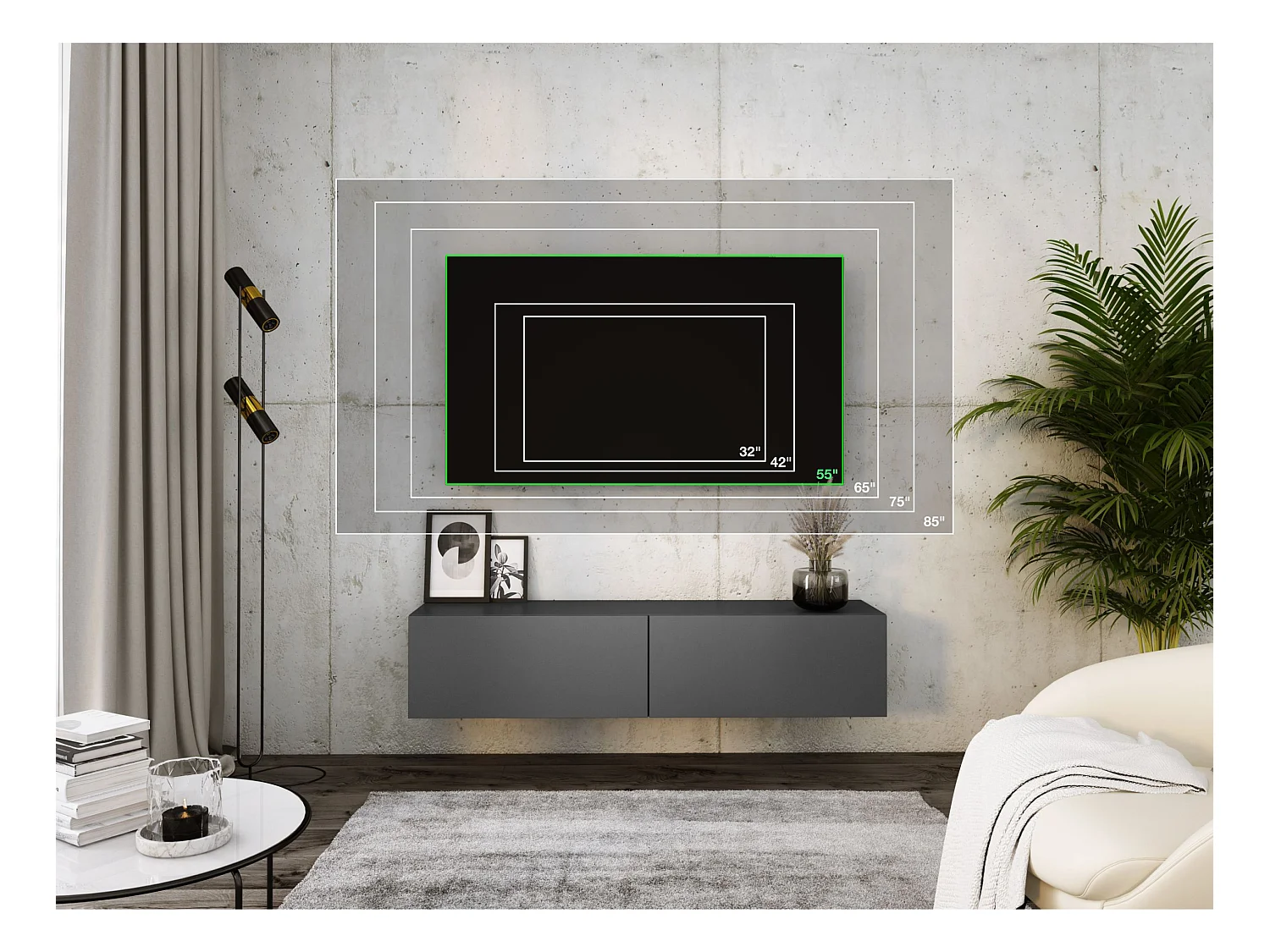 Mobile TV sospeso, 140 x 34 x 32 cm, Antracite