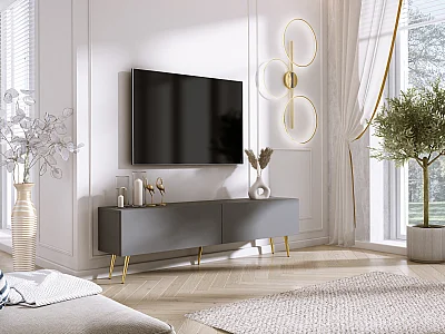 TV-skab: Antracit, guldben, 170 x 32 x 52 cm