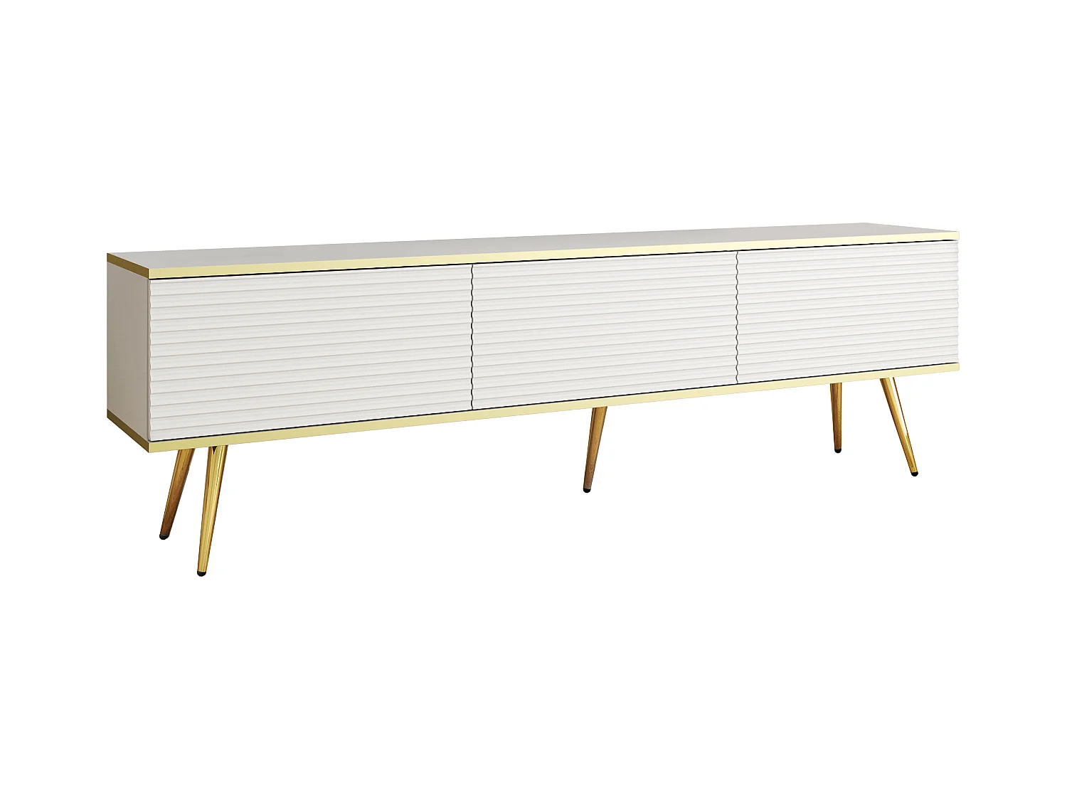 TV-meubel met witte latten, gouden poten, 175 x 30 x 52 cm, Push to Open