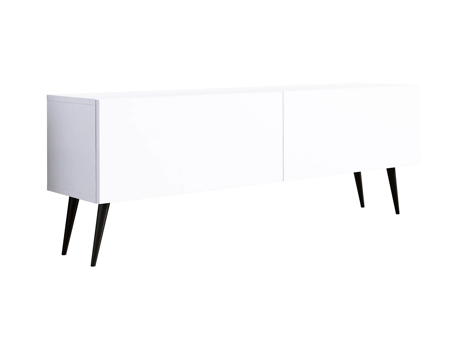 Meuble TV : Blanc Mat, pieds noires, 140 x 52 x 32 cm