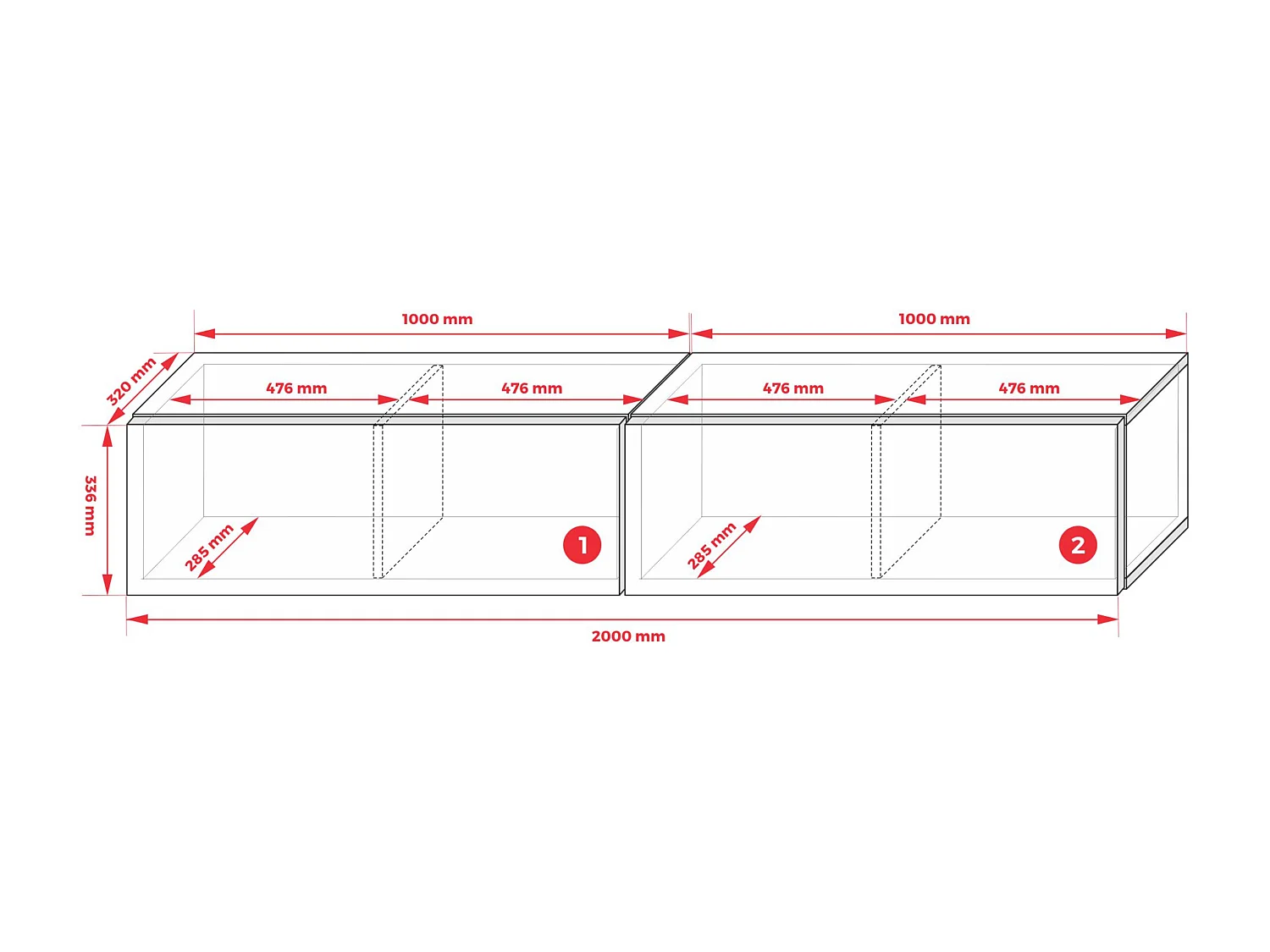 Meuble TV : Aloès, 200 (2 x 100) x 34 x 32 cm