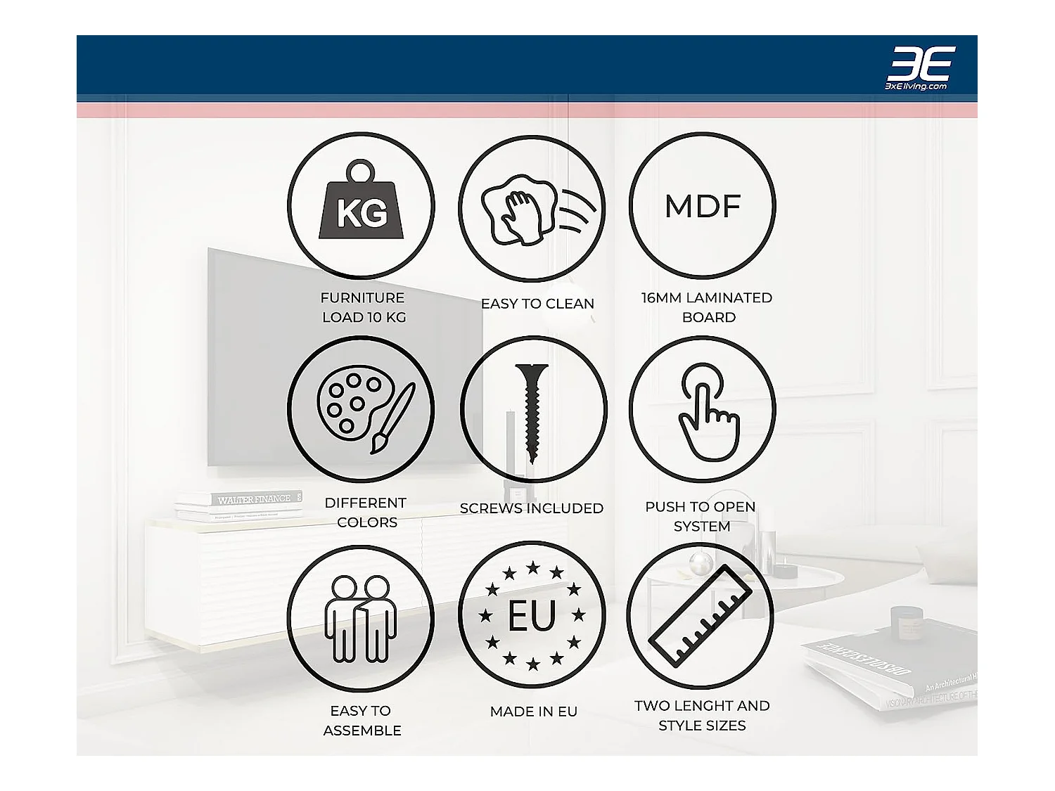 TV-Schrank, Grau, 175 x 30 x 32 cm, Push to Open