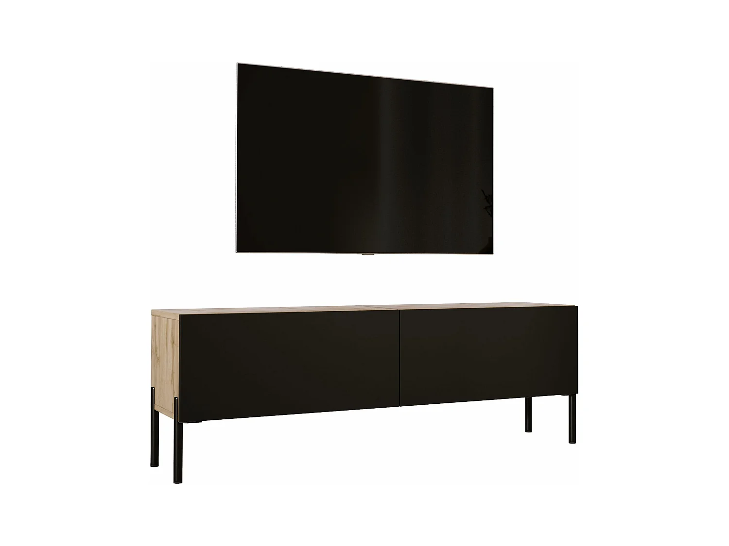 TV-Schrank: Wotan-Eiche / Mattschwarz, schwarze Beine, 140 x 52 x 32 cm