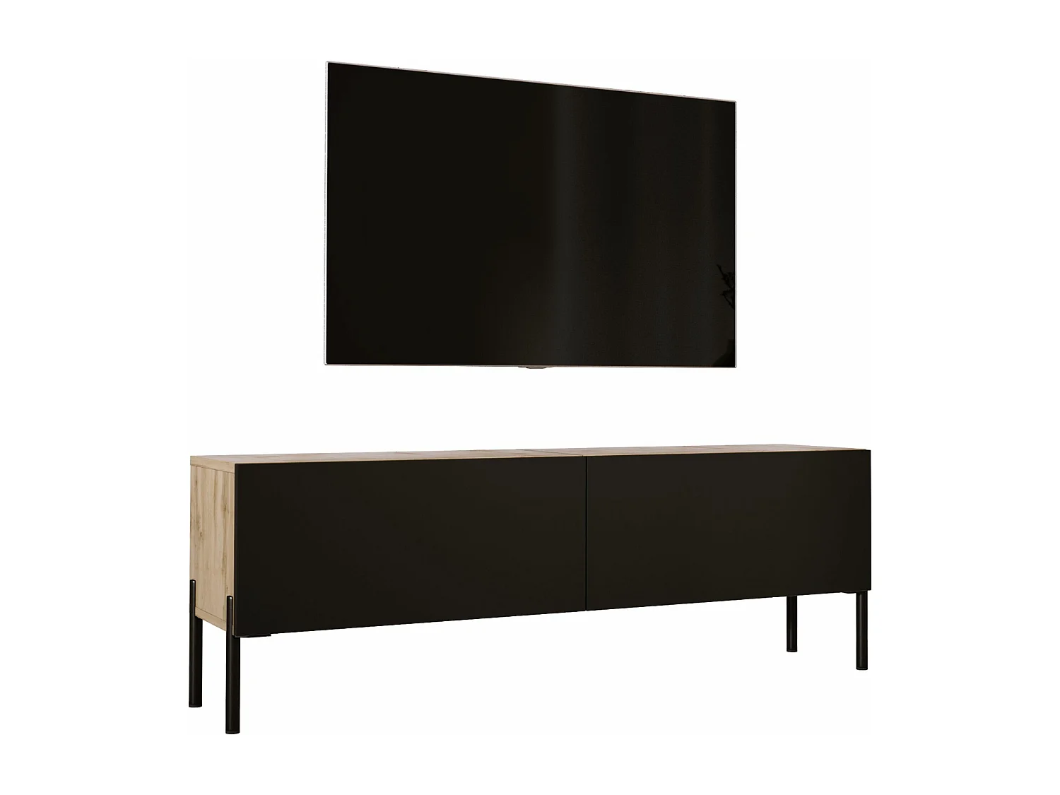 TV-Schrank: Wotan-Eiche / Mattschwarz, schwarze Beine, 140 x 52 x 32 cm
