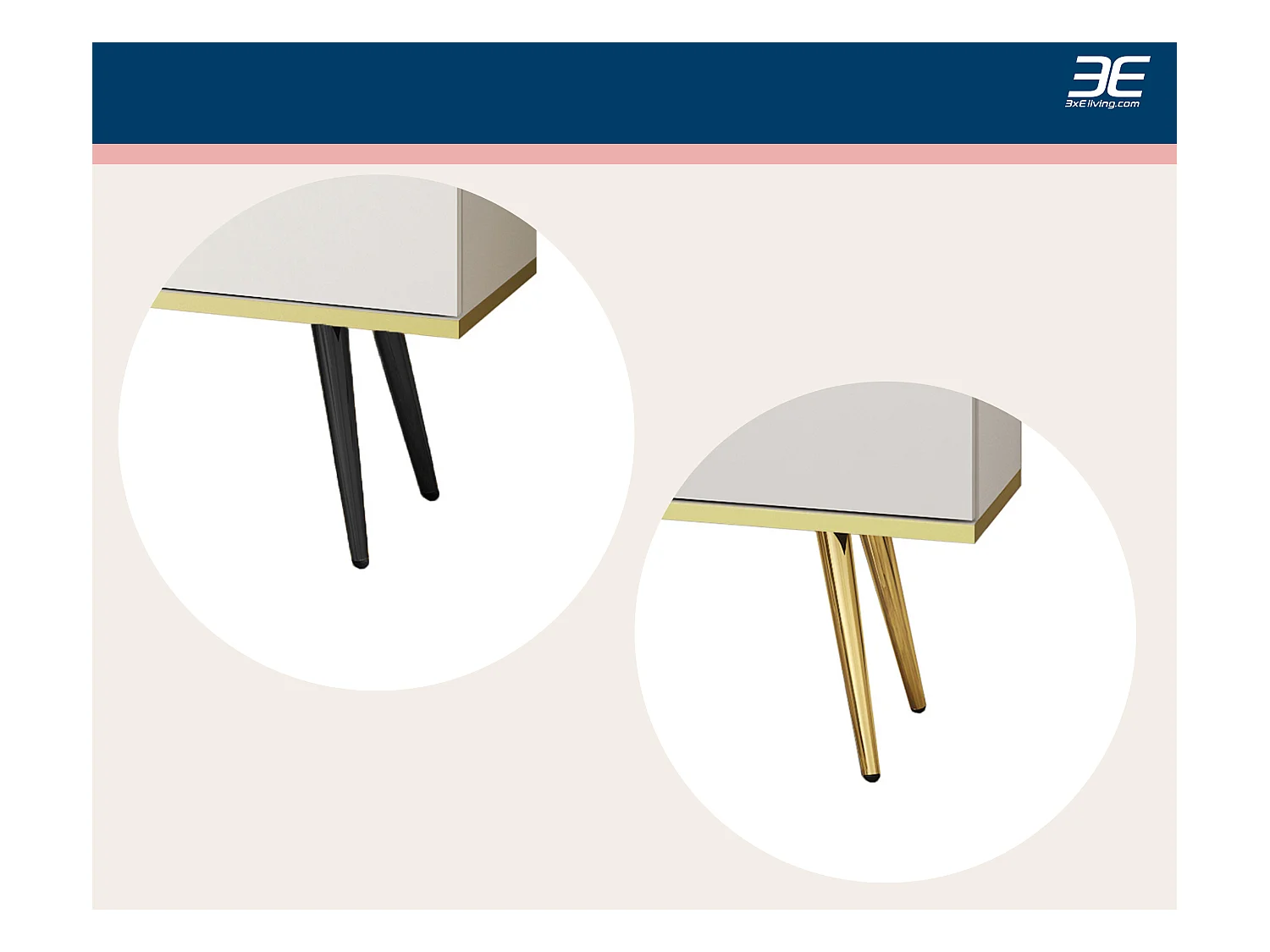 Meuble TV, Beige, pieds Or, 175 x 30 x 52 cm, Push to Open