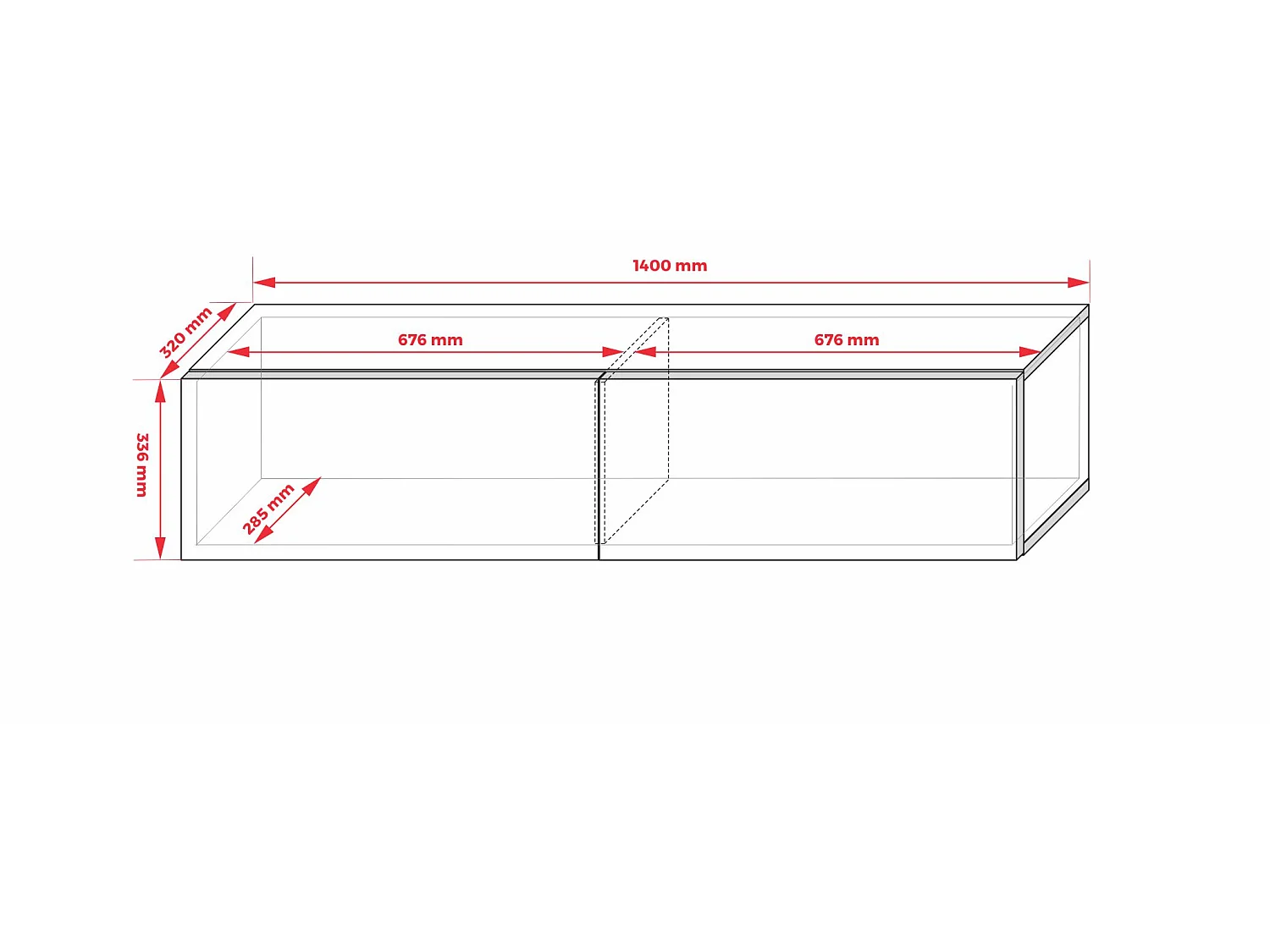 Wall-mounted TV, 140 x 34 x 32 cm, White