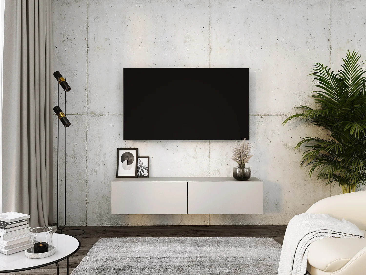 Mobile TV sospeso, 140 x 34 x 32 cm, Cashmere