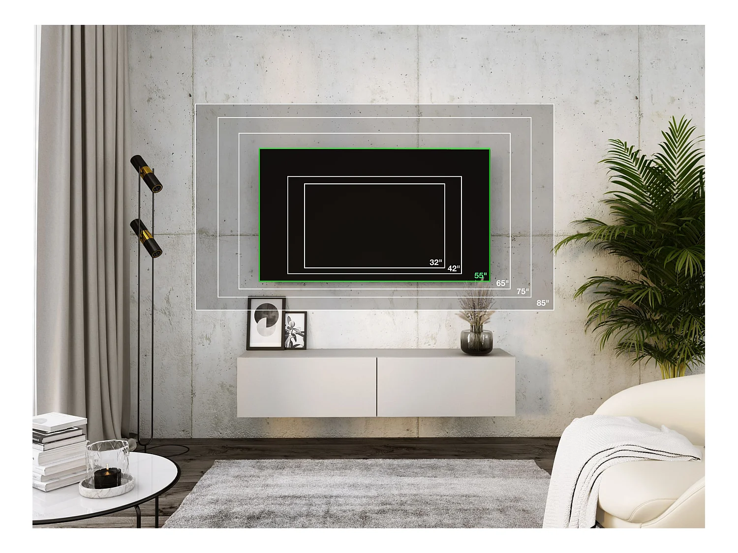Mobile TV sospeso, 140 x 34 x 32 cm, Cashmere